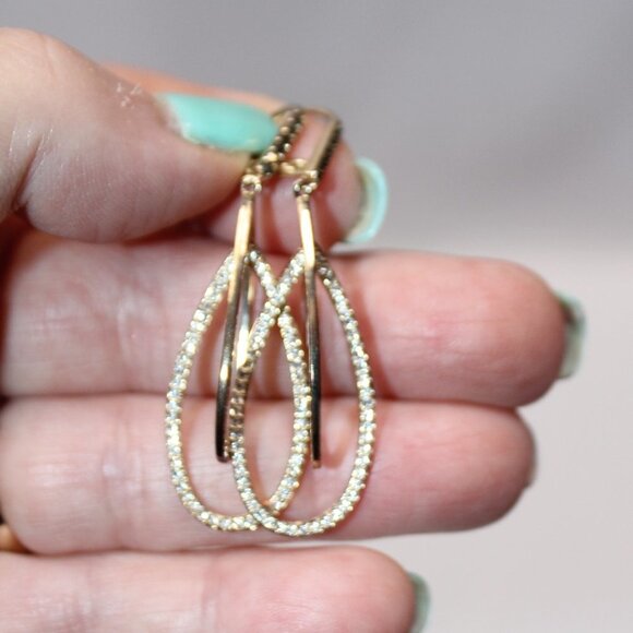 Golden and Crystal Pierced Dangle Earrings - Picture 7 of 7